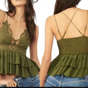 Free People Womens Medium Adella Cami Tank Top Olive Sparrow NEW